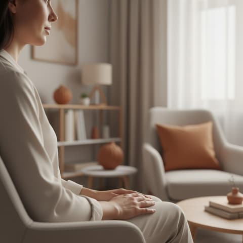 Mujer sentada en una consulta de psicólogo